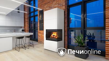 Каминокомплект Kratki Simple Box белый с топкой BS, правый угол в Шымкенте